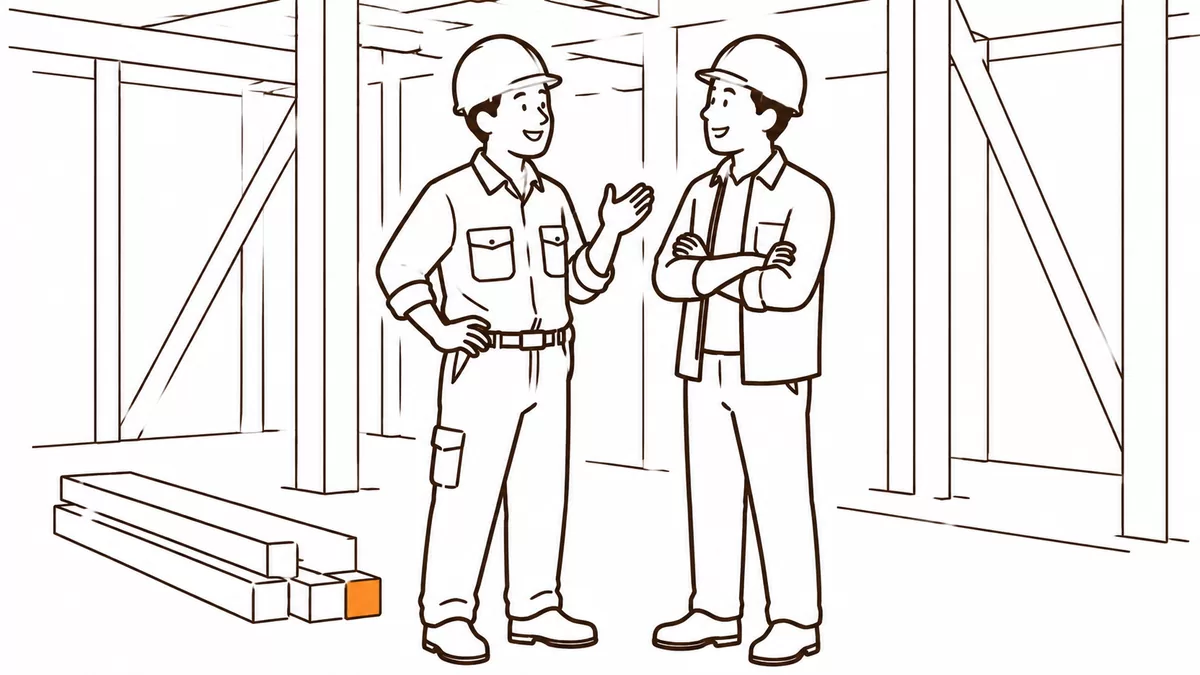 現場で職人と話し込む社長